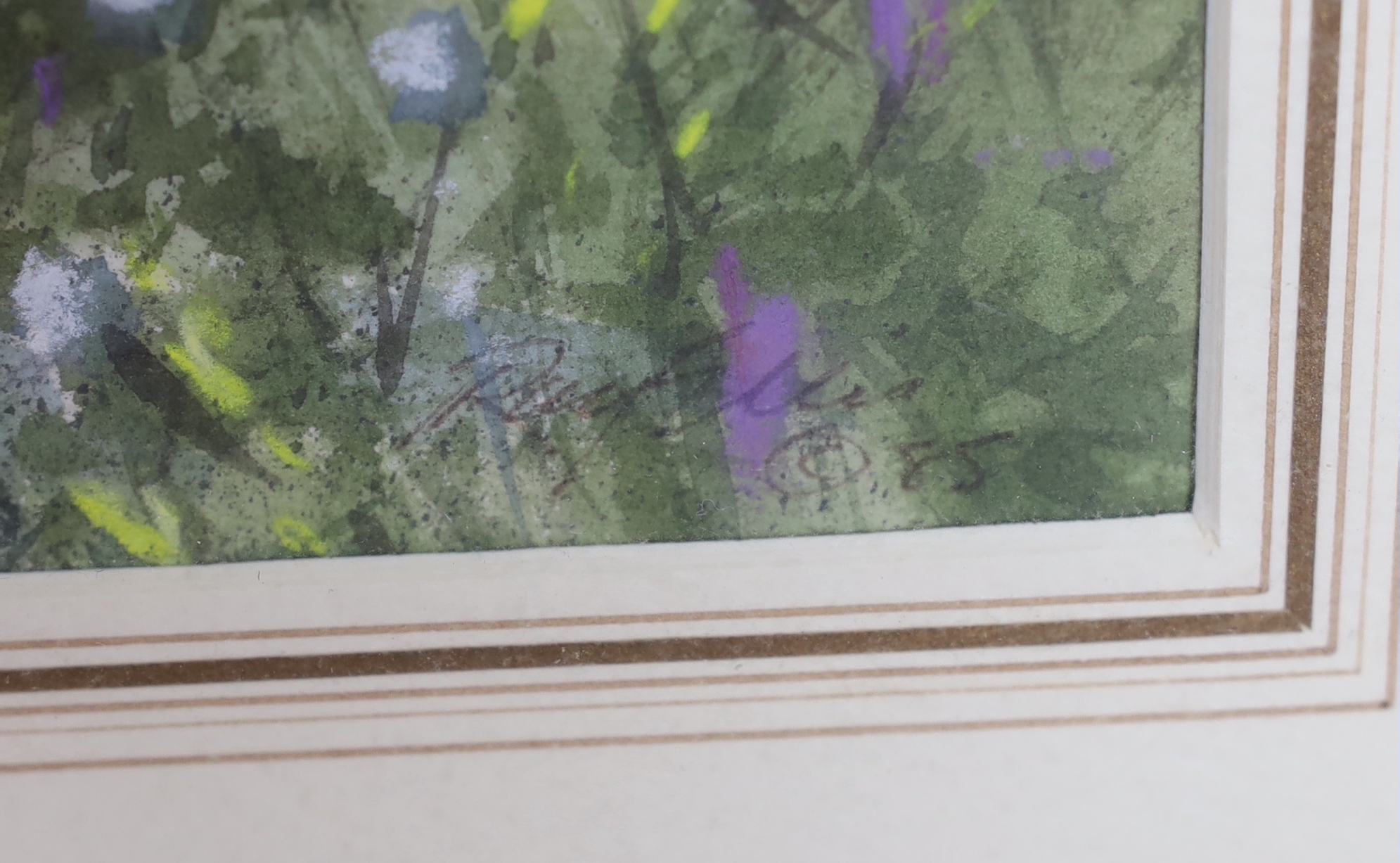 Ray Ellis (b.1921), watercolour, 'Lupine Field, Maine', signed and dated '85, Chris Beetles label verso, 17 x 35cm